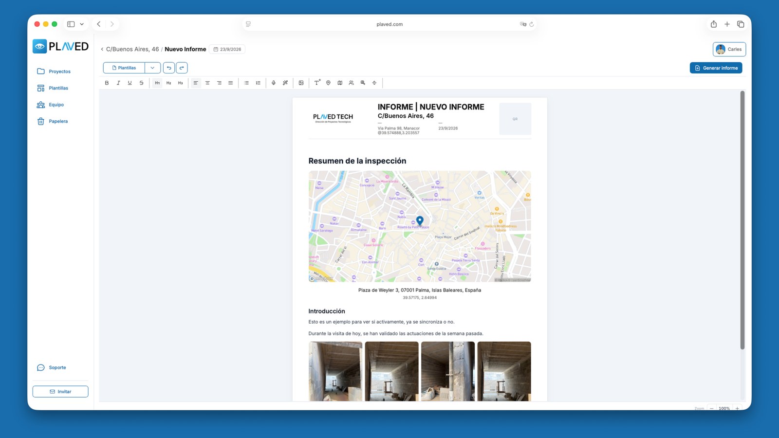 Ya has documentado la obra. Ahora prepara el informe.